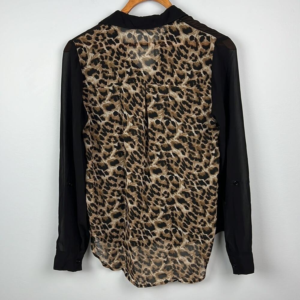Edge small leopard print sheer button down front pocket blouse - Picture 8 of 8